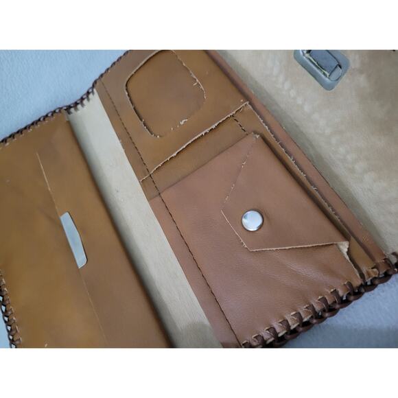 Leather Suede Trifold Wallet Side Stitch Ostrich Woven Edge - Picture 7 of 12